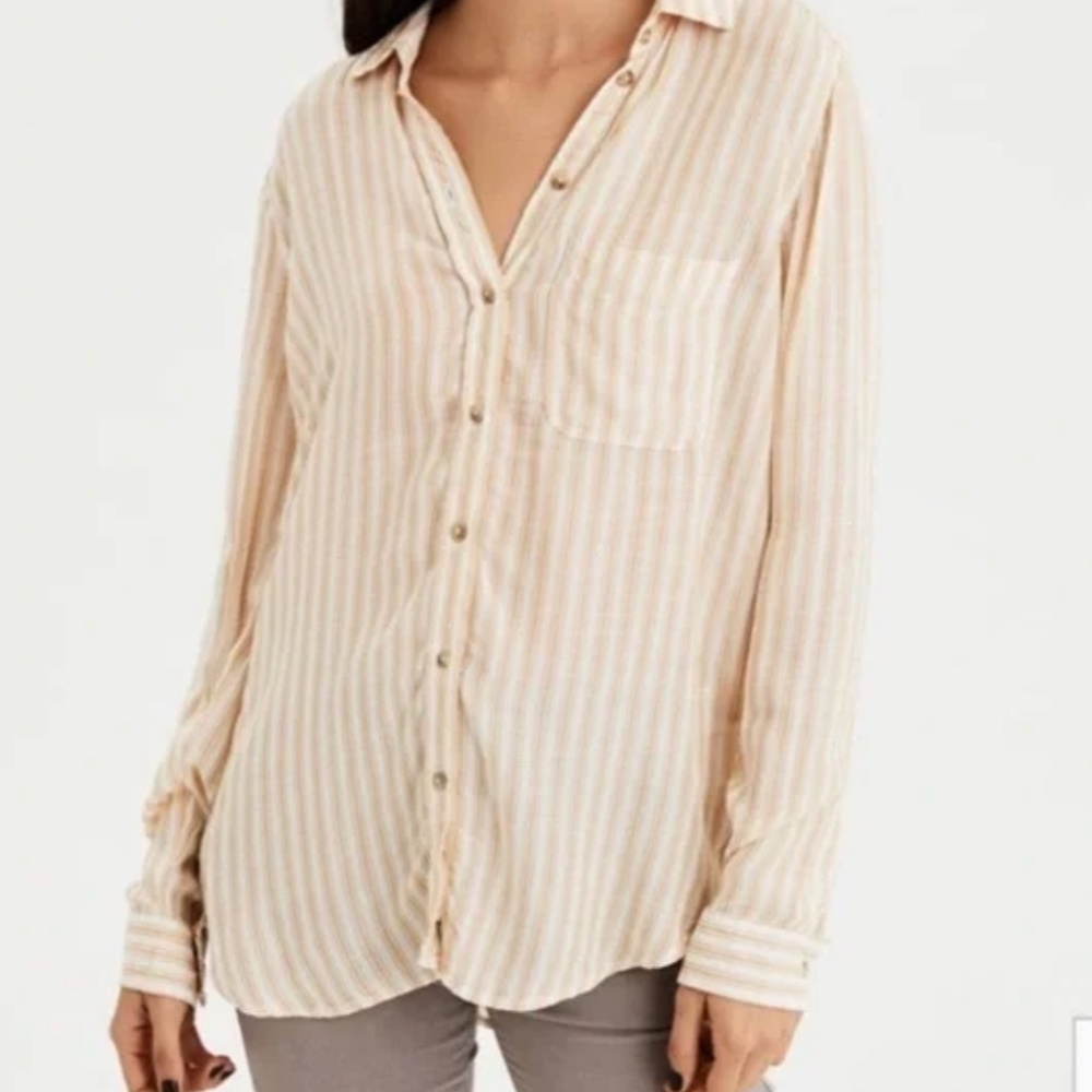 Yellow & White Striped Aerie Button Up XSmall
